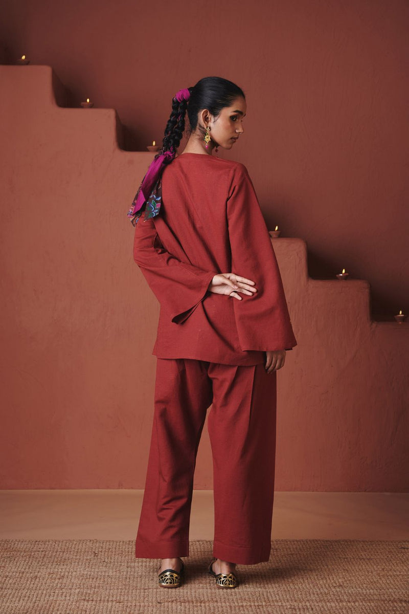 Brick Co Linen Farsi Kurta Set cotton by Saphed in red color for women Worldwide