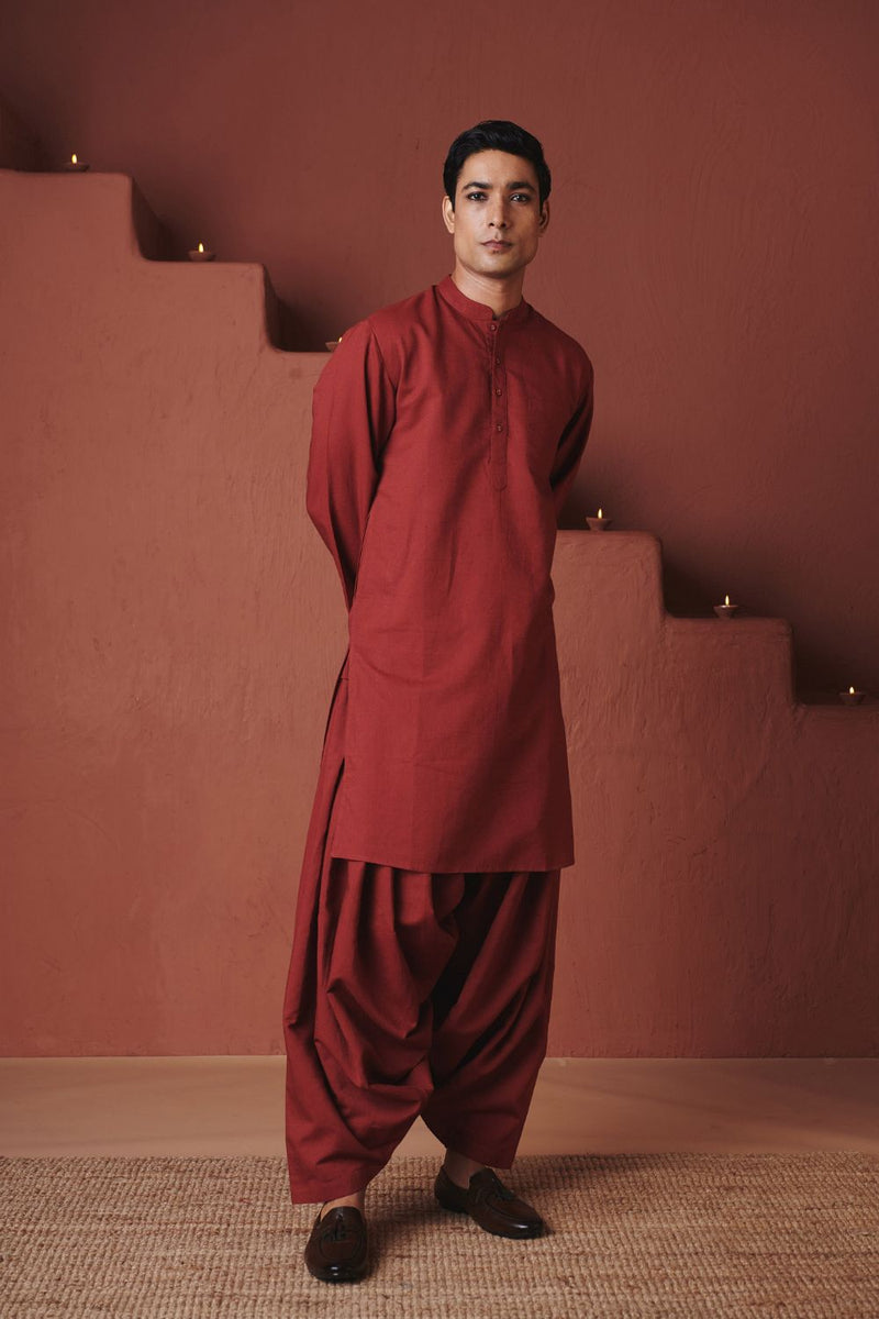 Brick Co Linen Men's Classic Kurta cotton by Saphed in red color for men Worldwide