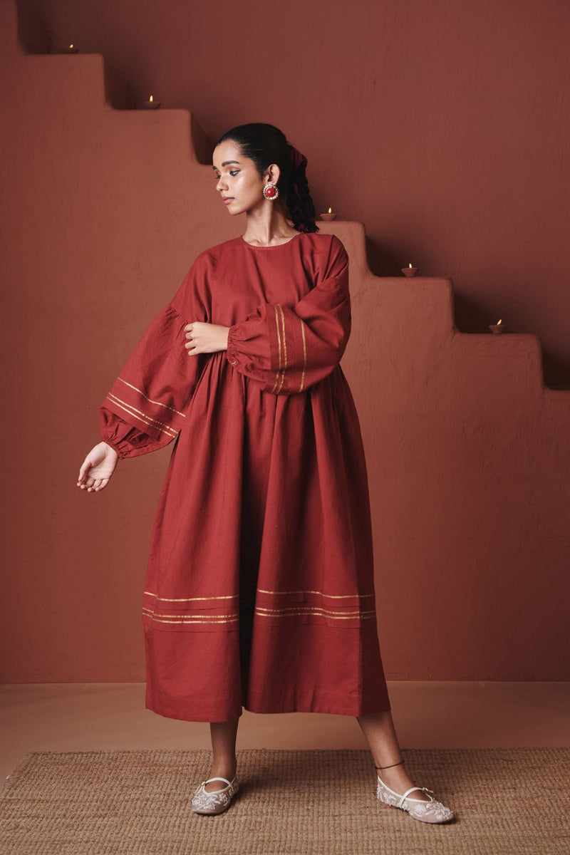 Brick Co Linen Sack Dress cotton by Saphed in red color for women Worldwide