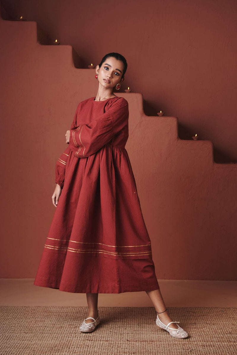 Brick Co Linen Sack Dress cotton by Saphed in red color for women Worldwide