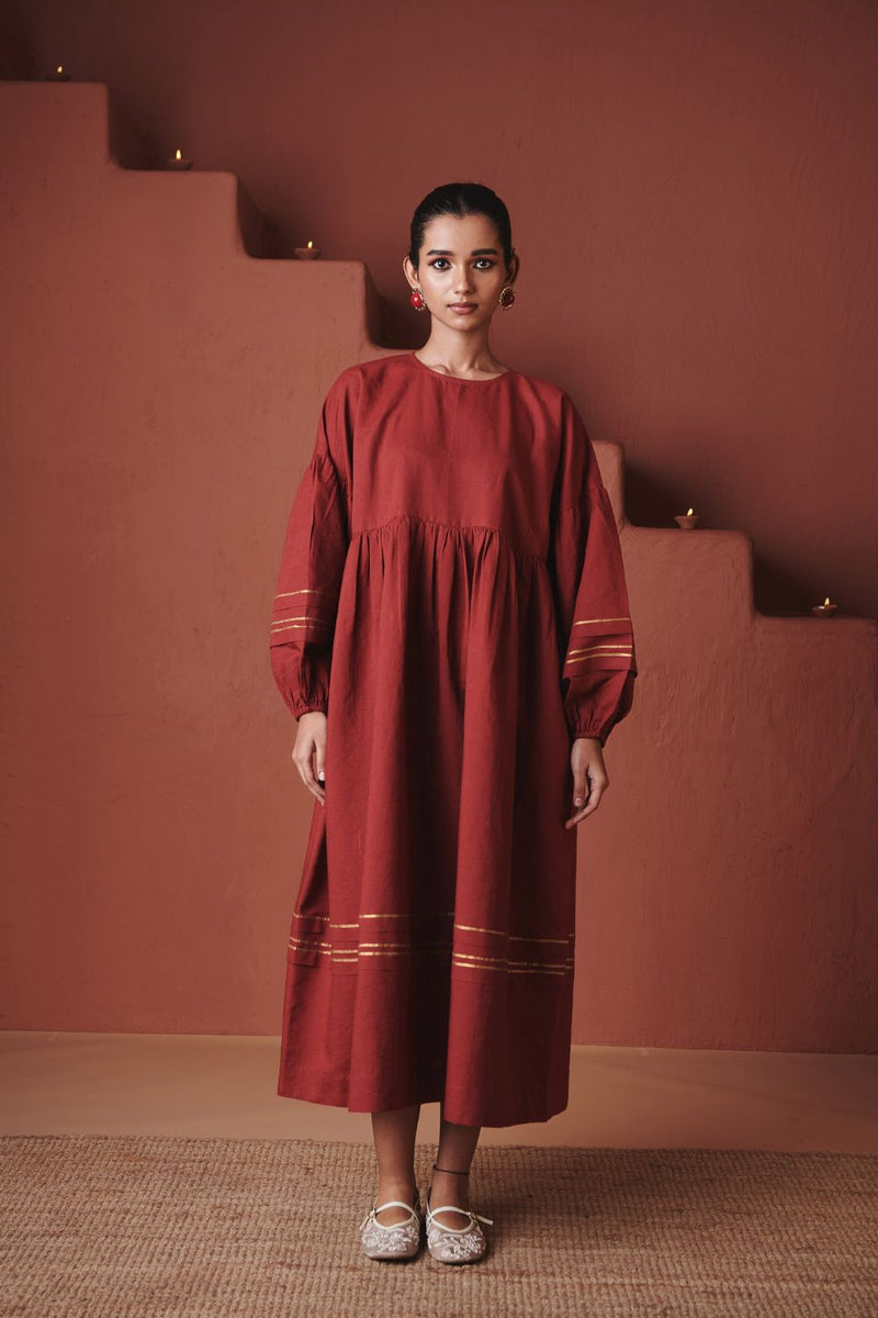 Brick Co Linen Sack Dress cotton by Saphed in red color for women Worldwide