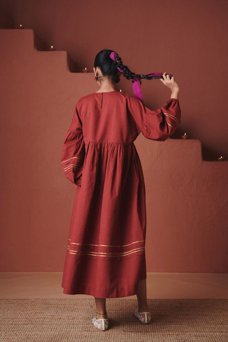Brick Co Linen Sack Dress cotton by Saphed in red color for women Worldwide