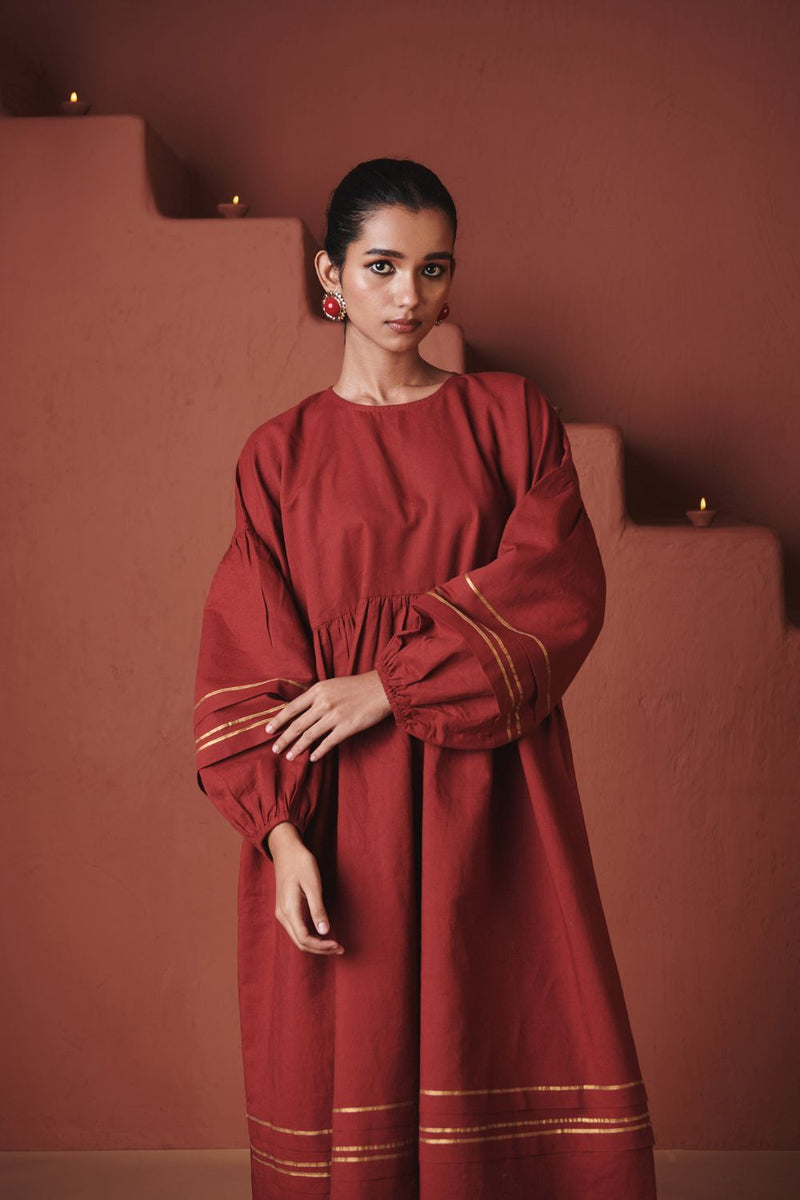 Brick Co Linen Sack Dress cotton by Saphed in red color for women Worldwide