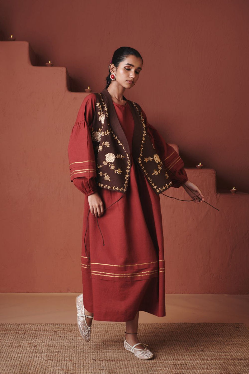 Brick Co Linen Sack Dress cotton by Saphed in red color for women Worldwide