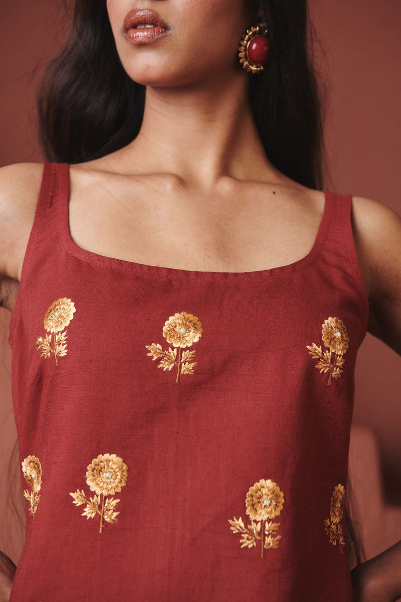 Brick Paan Co Linen Sleeveless Sharara Set cotton by Saphed in multi color for women Worldwide