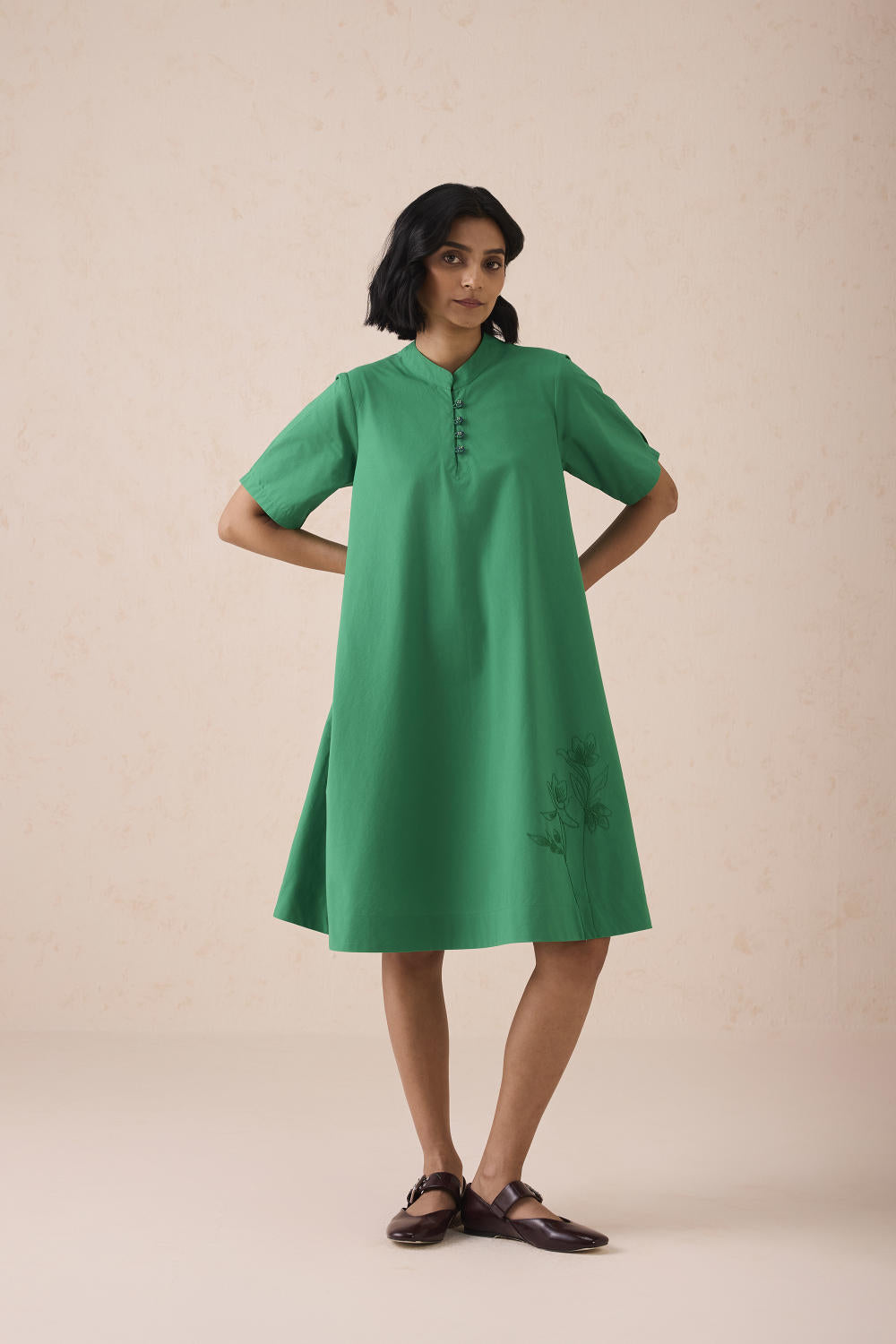 Bright Blessings Mandarin Collar Organic Cotton Dress