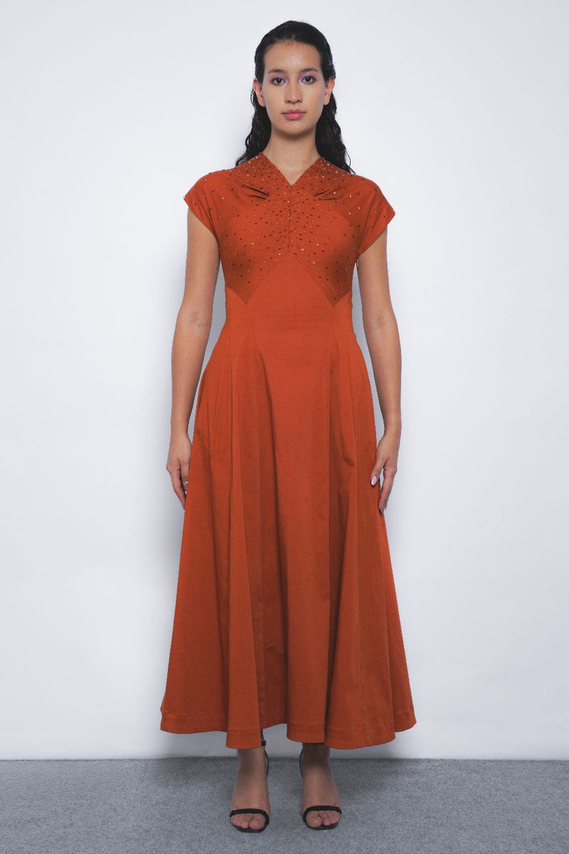 Brillo Flame Dress - Tangerine cotton by Leh Studios for women Worldwide