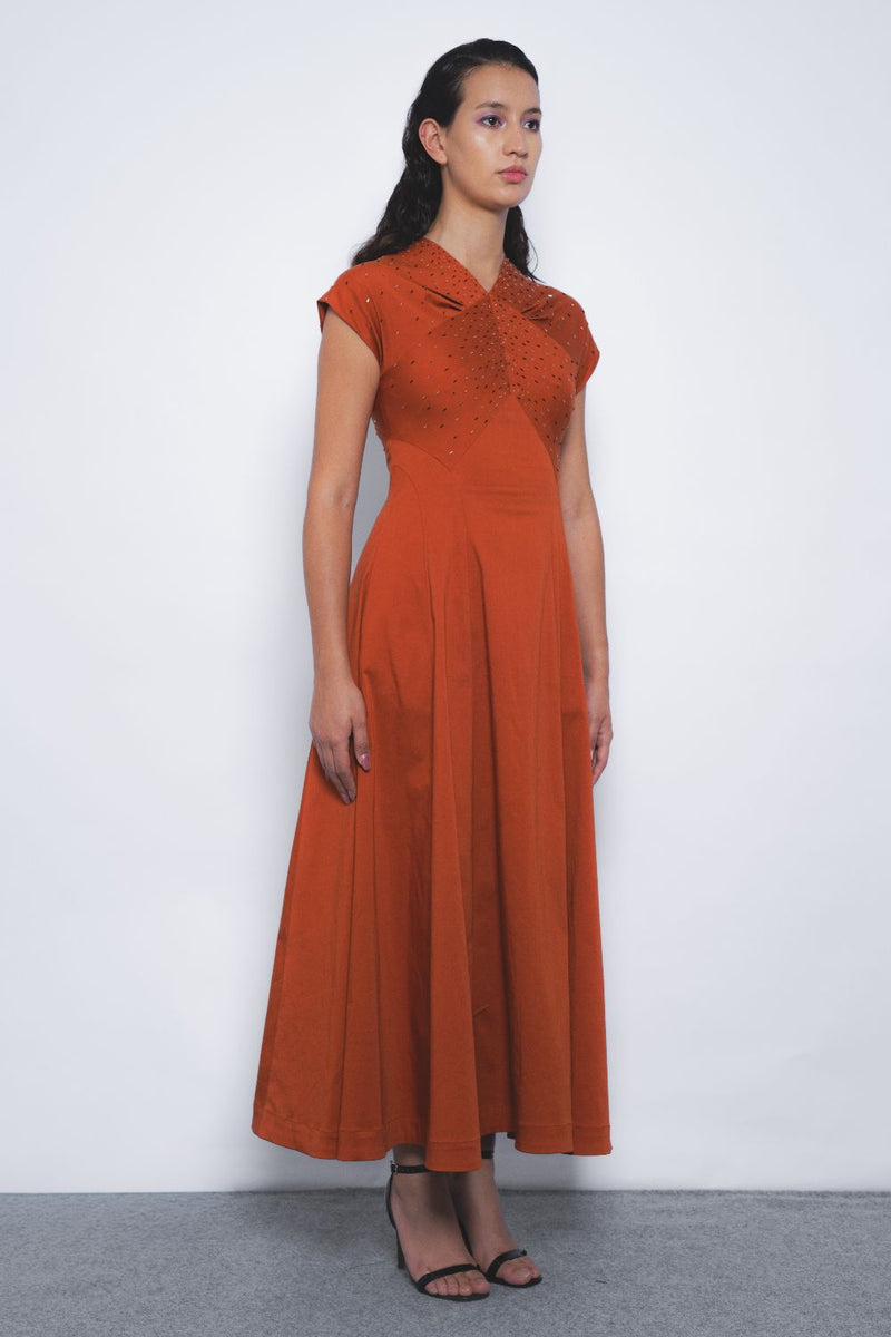 Brillo Flame Dress - Tangerine cotton by Leh Studios for women Worldwide