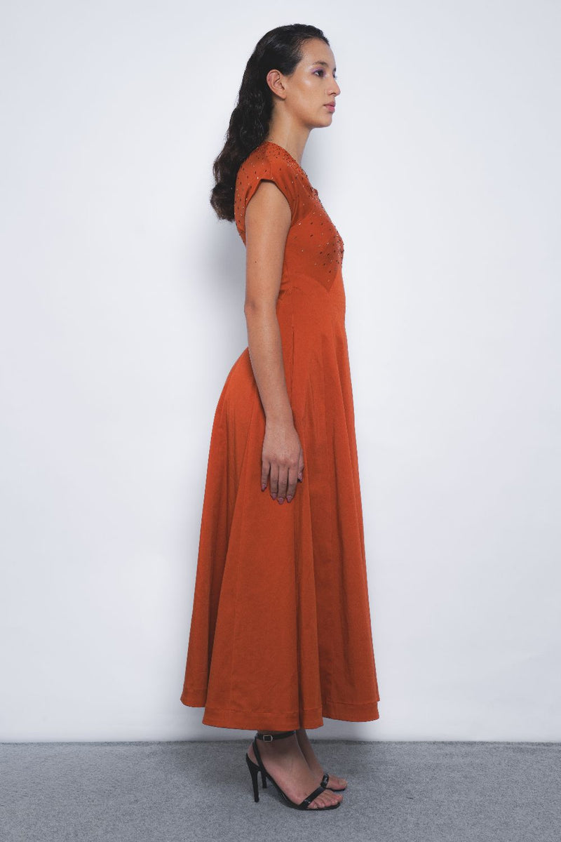Brillo Flame Dress - Tangerine cotton by Leh Studios for women Worldwide