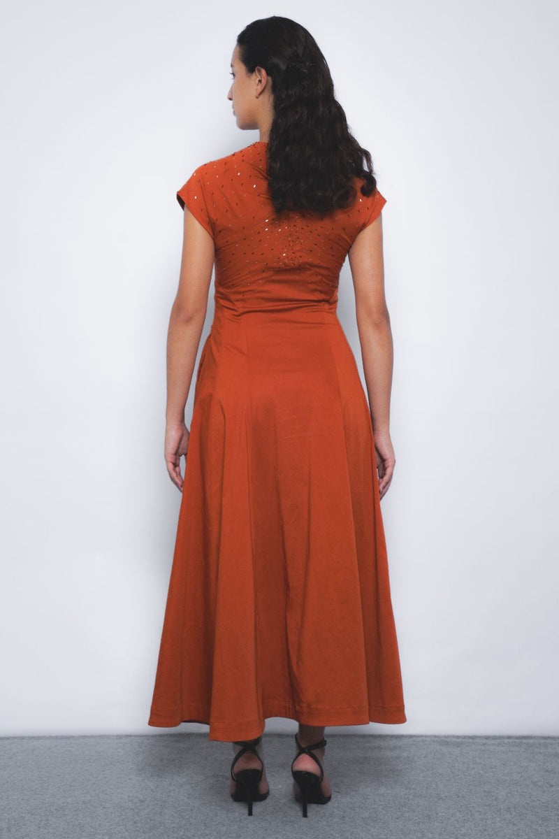 Brillo Flame Dress - Tangerine cotton by Leh Studios for women Worldwide