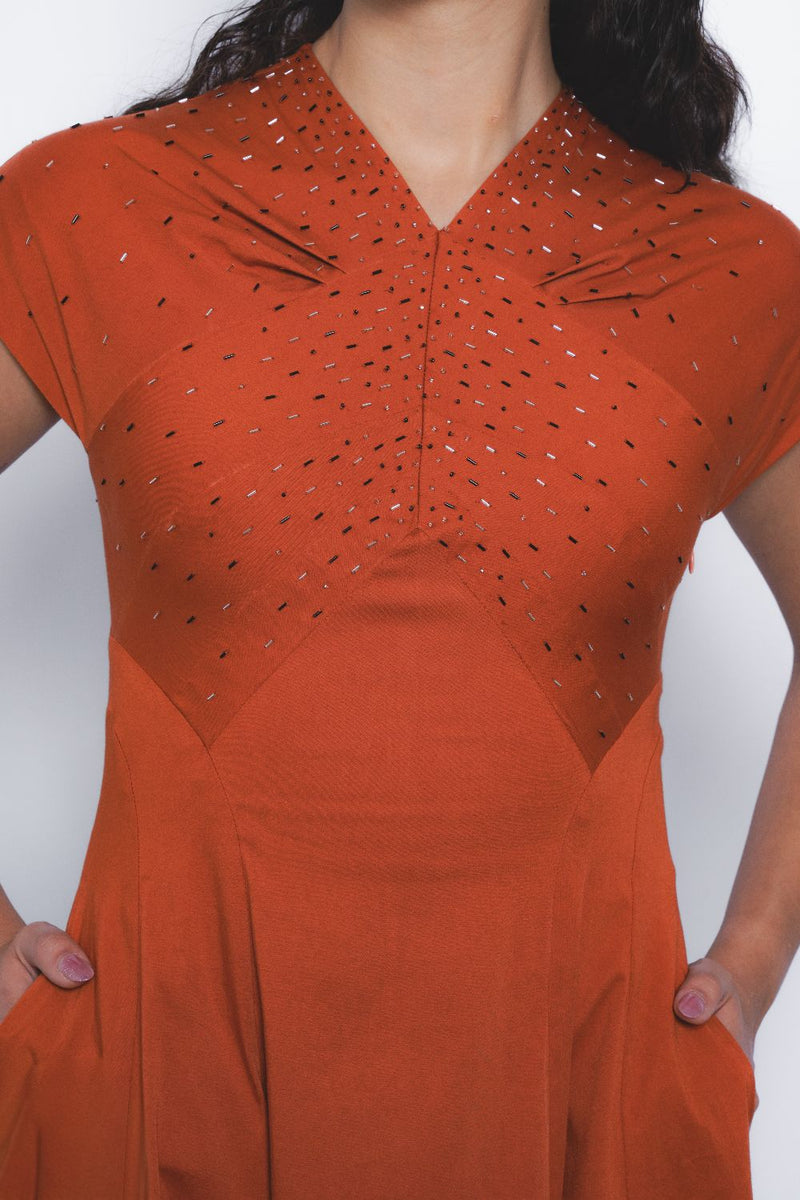 Brillo Flame Dress - Tangerine cotton by Leh Studios for women Worldwide