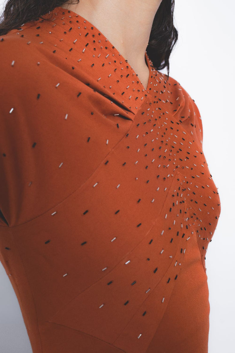 Brillo Flame Dress - Tangerine cotton by Leh Studios for women Worldwide