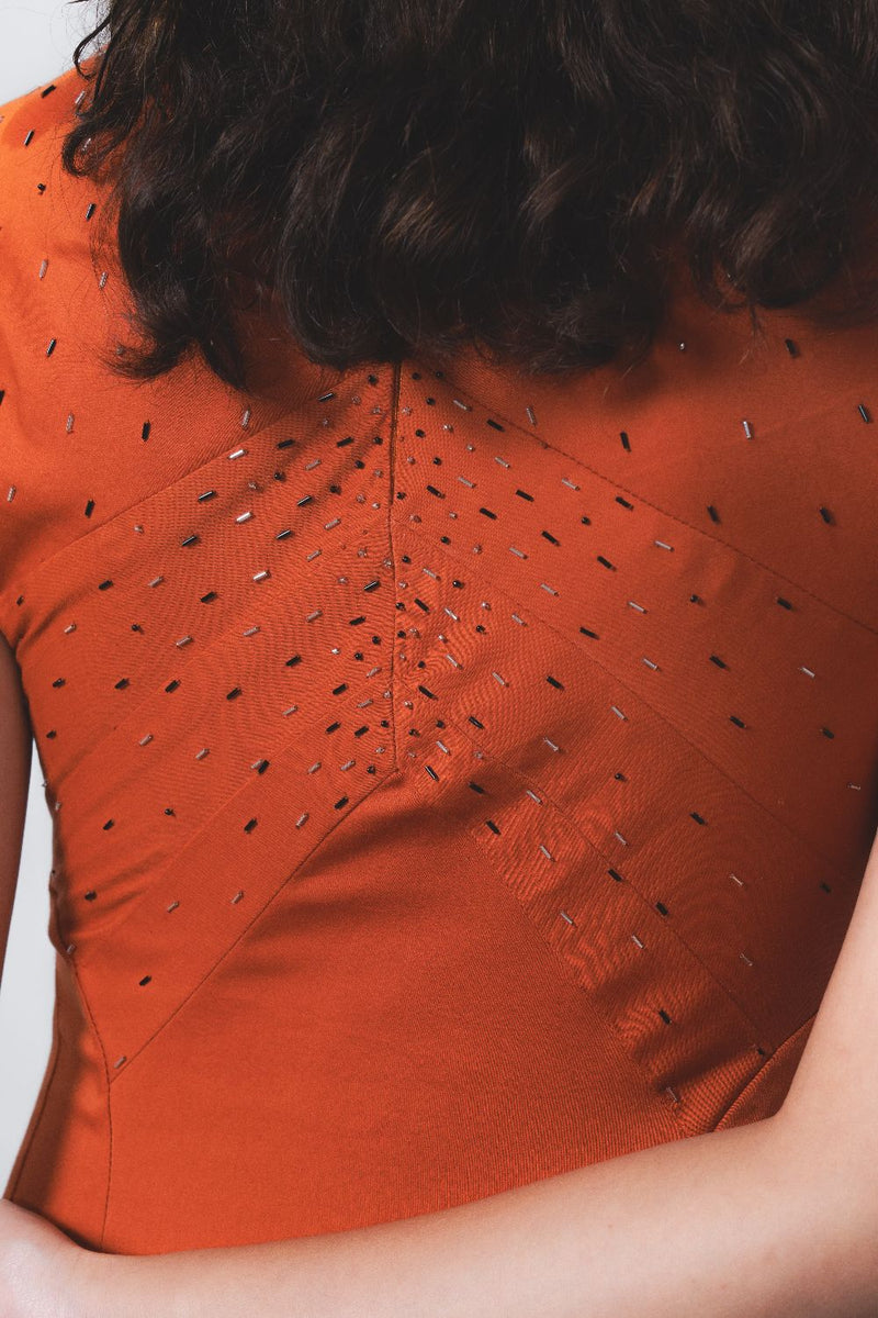 Brillo Flame Dress - Tangerine cotton by Leh Studios for women Worldwide