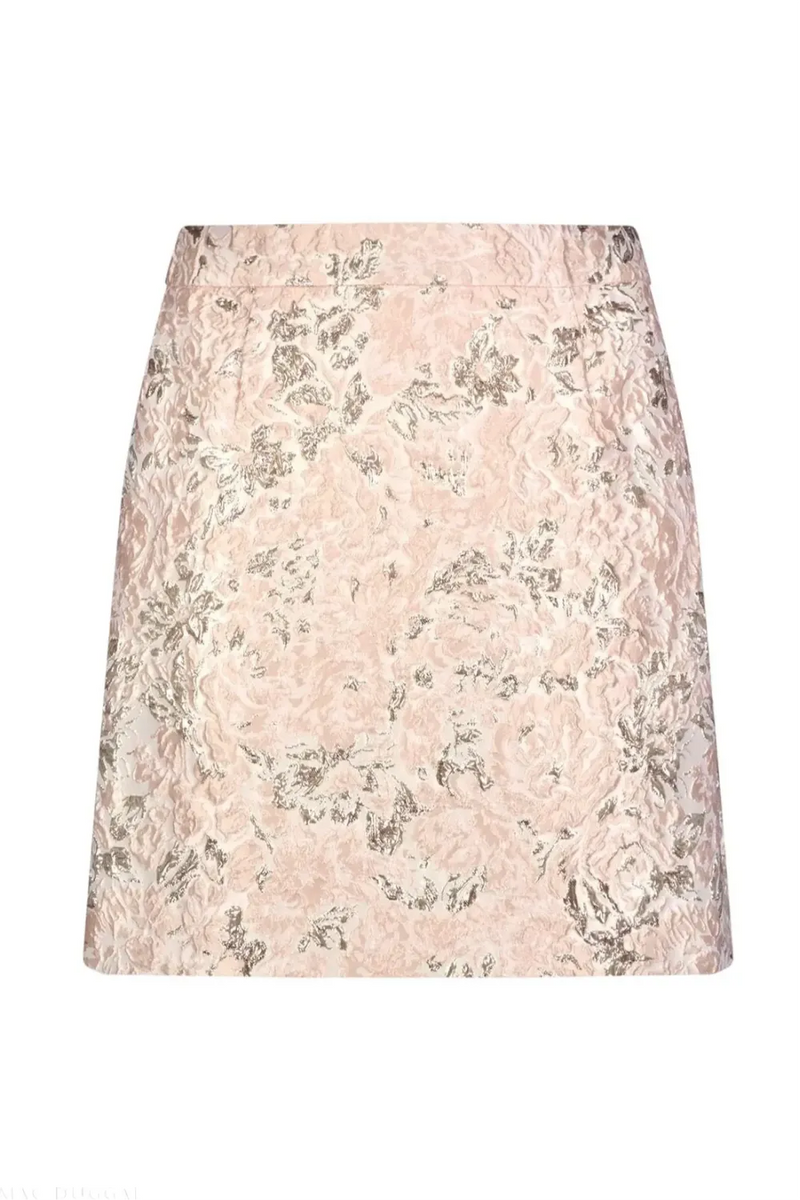Pink Brocade Mini Skirt brocade by Mac Duggal in blush color for women Worldwide