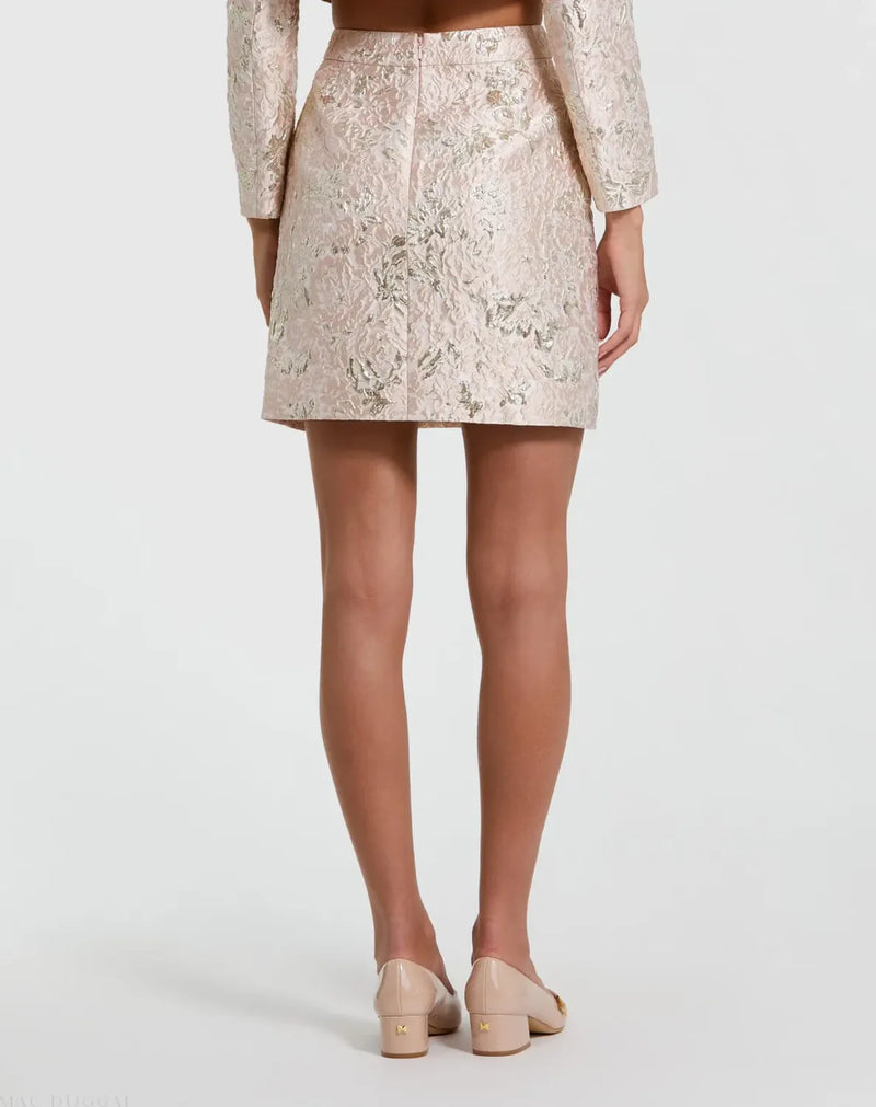Pink Brocade Mini Skirt brocade by Mac Duggal in blush color for women Worldwide