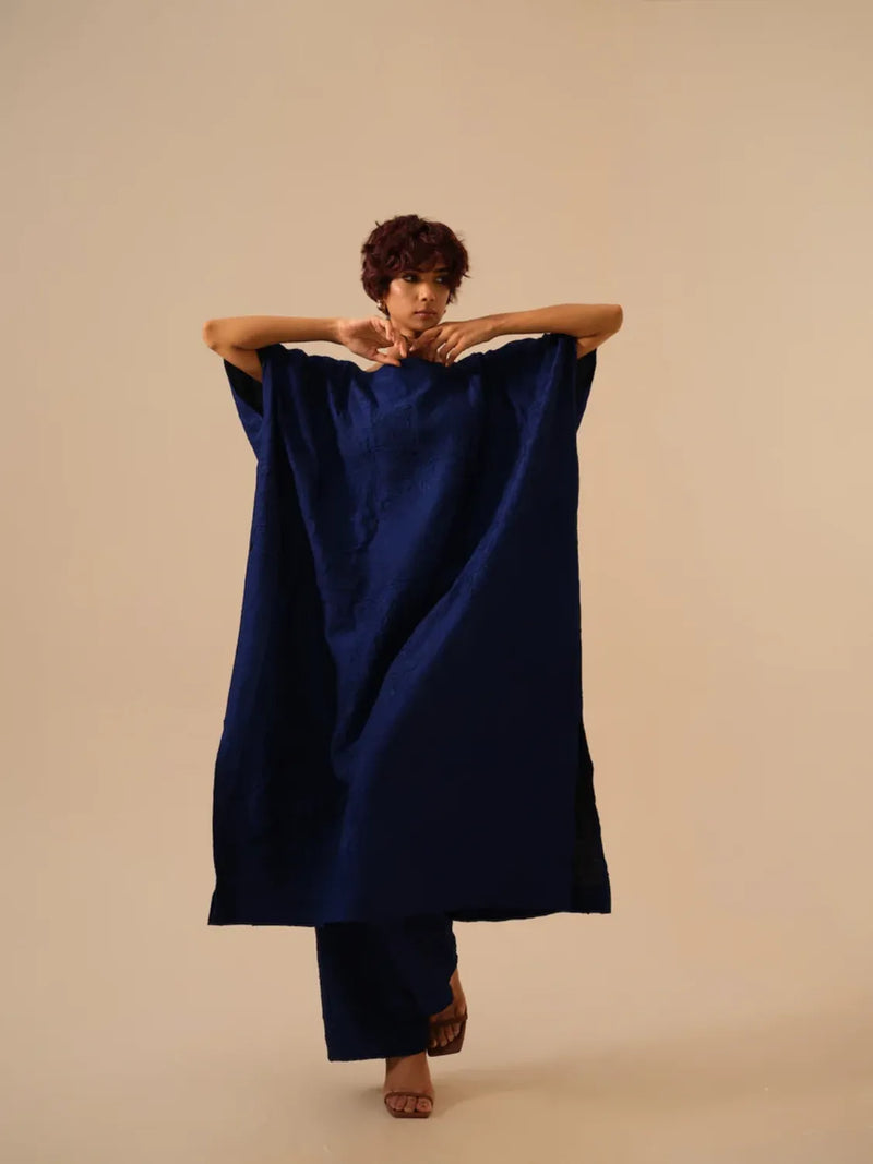 Brook Tunic-Electric Blue crushed silk kaftans and tunics by Stoique in blue for women Worldwide