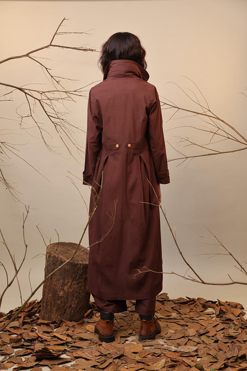 Brown Cali Trench Jacket 100% cotton by Mati in brown color for women Worldwide