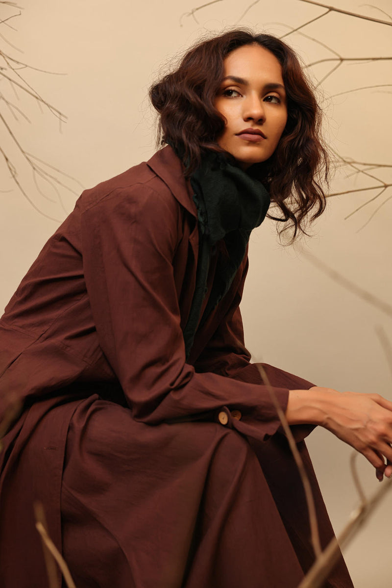 Brown Cali Trench Jacket 100% cotton by Mati in brown color for women Worldwide
