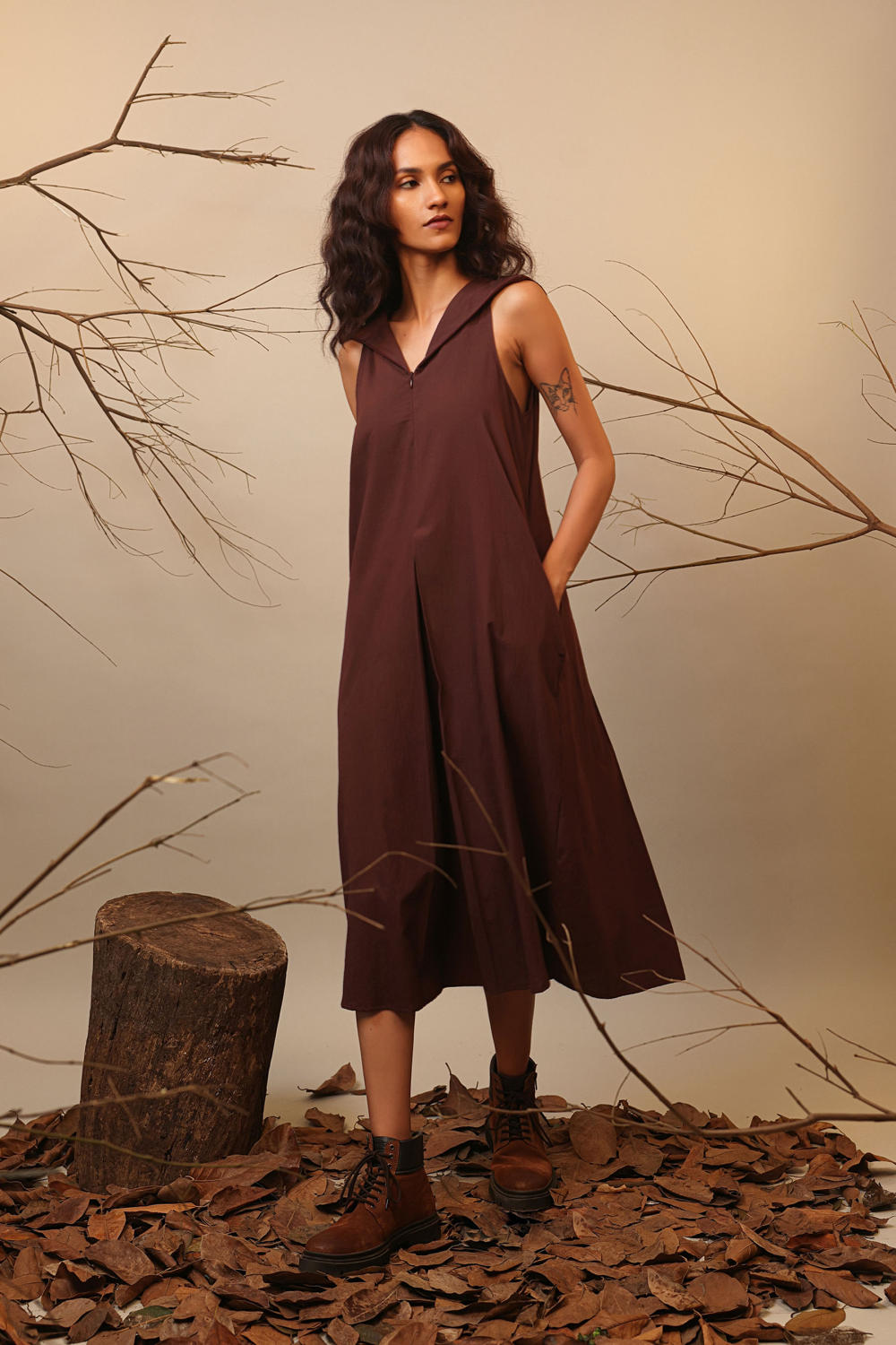 Brown Hooded Vita Dress