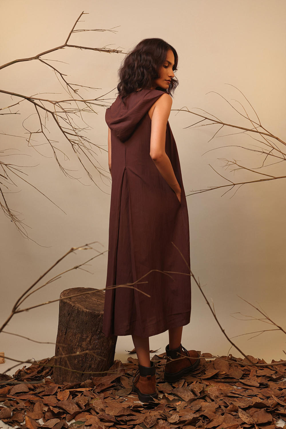 Brown Hooded Vita Dress