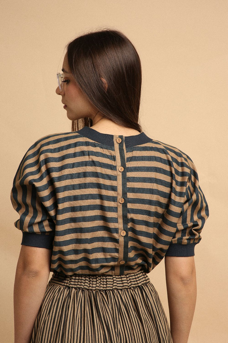 Brown Med Striped New Sphara Crop Top 100% cotton by Mati in brown color for women Worldwide