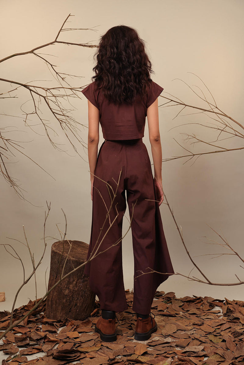 Brown PL Cowl Pants 100% cotton by Mati in brown color for women Worldwide