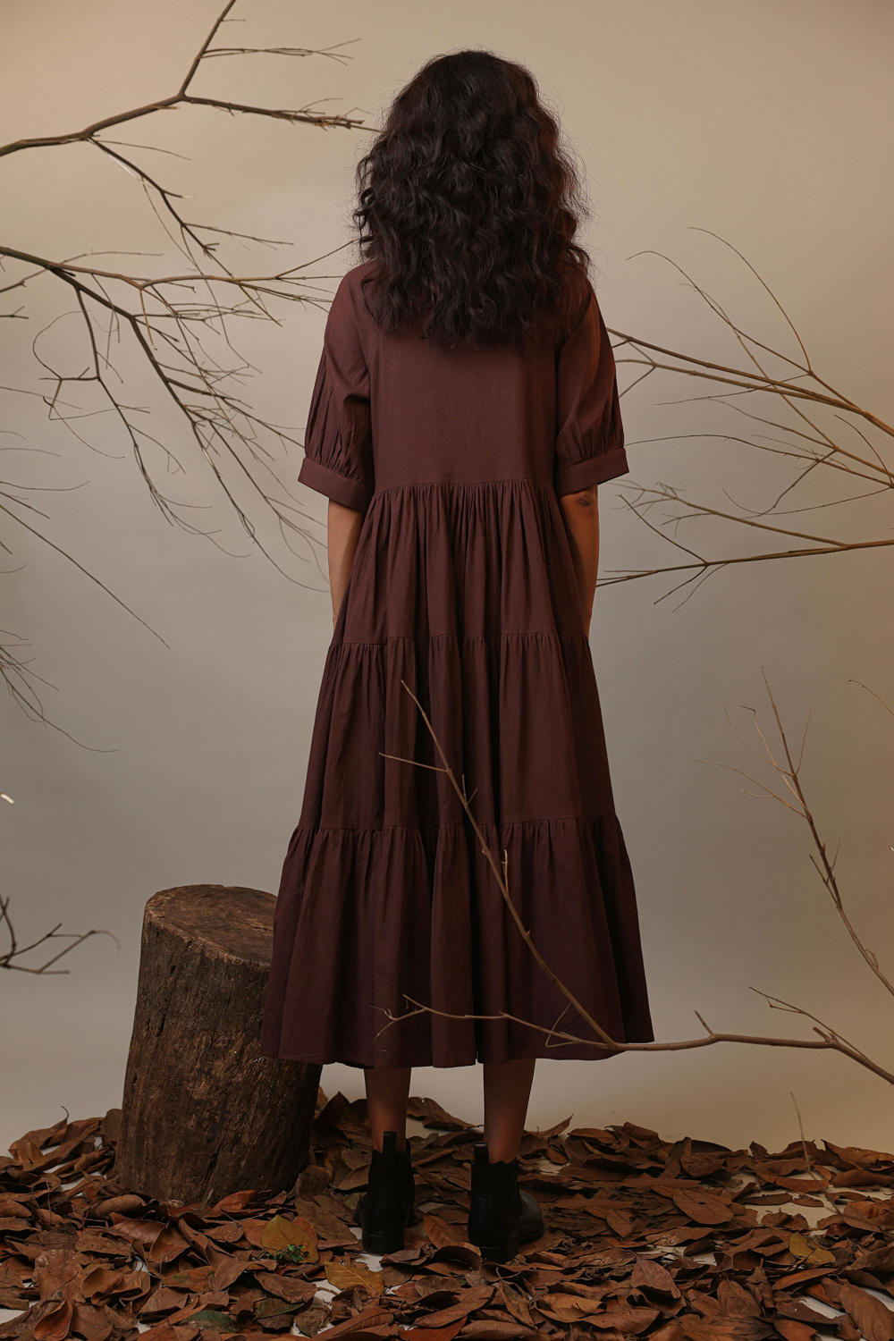 Brown Raglan Tiered Dress