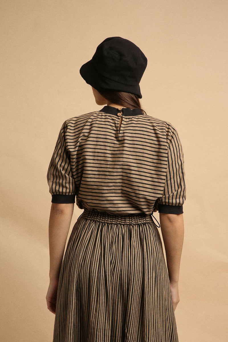Brown Thin Striped New Sphara Crop Top 100% cotton by Mati in brown color for women Worldwide