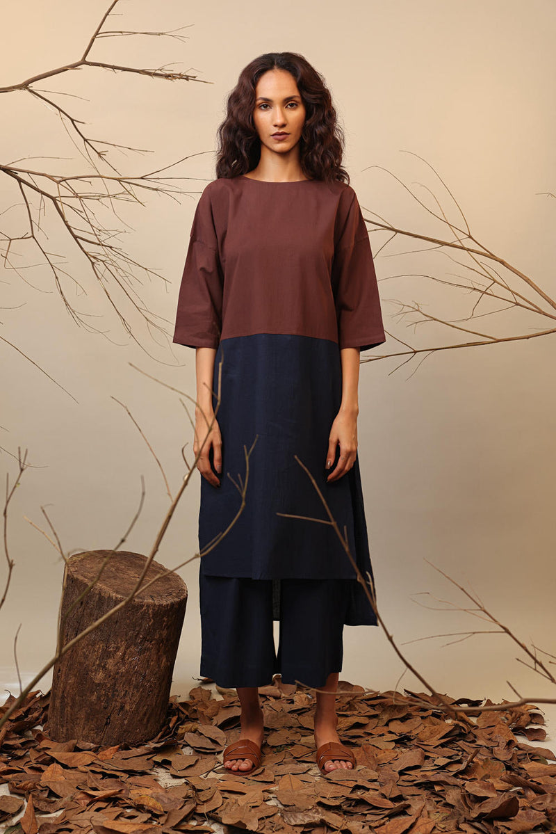 Brown & Blue Dual Ruka Tunic 100% cotton by Mati in multi color for women Worldwide