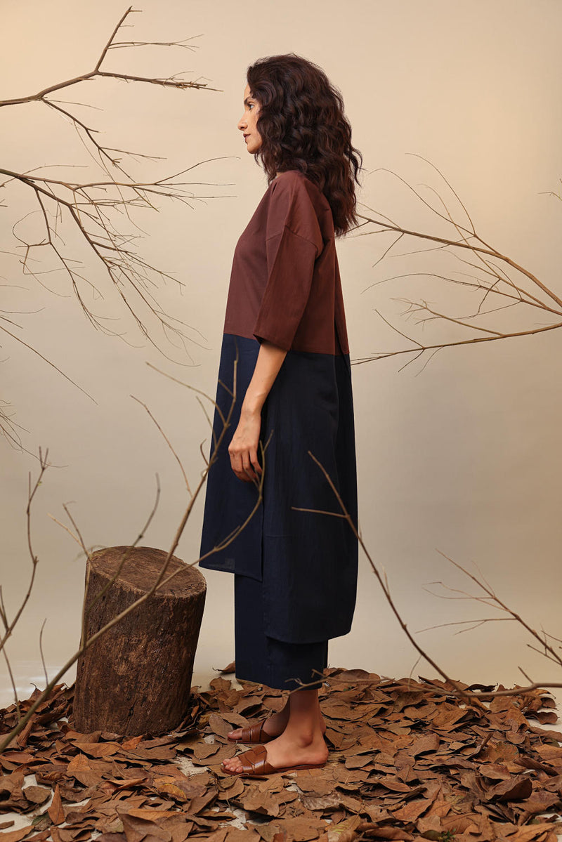 Brown & Blue Dual Ruka Tunic 100% cotton by Mati in multi color for women Worldwide