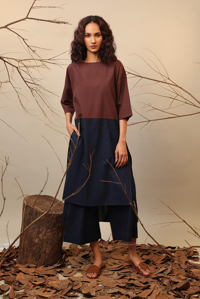 Brown & Blue Dual Ruka Tunic 100% cotton by Mati in multi color for women Worldwide