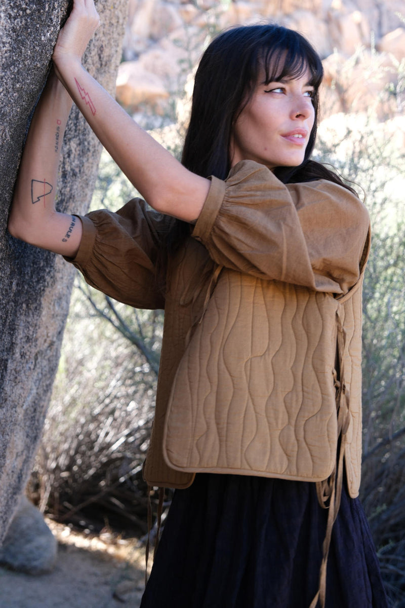 Buff puffer Jacket cotton by World of Crow in brown color for women Worldwide