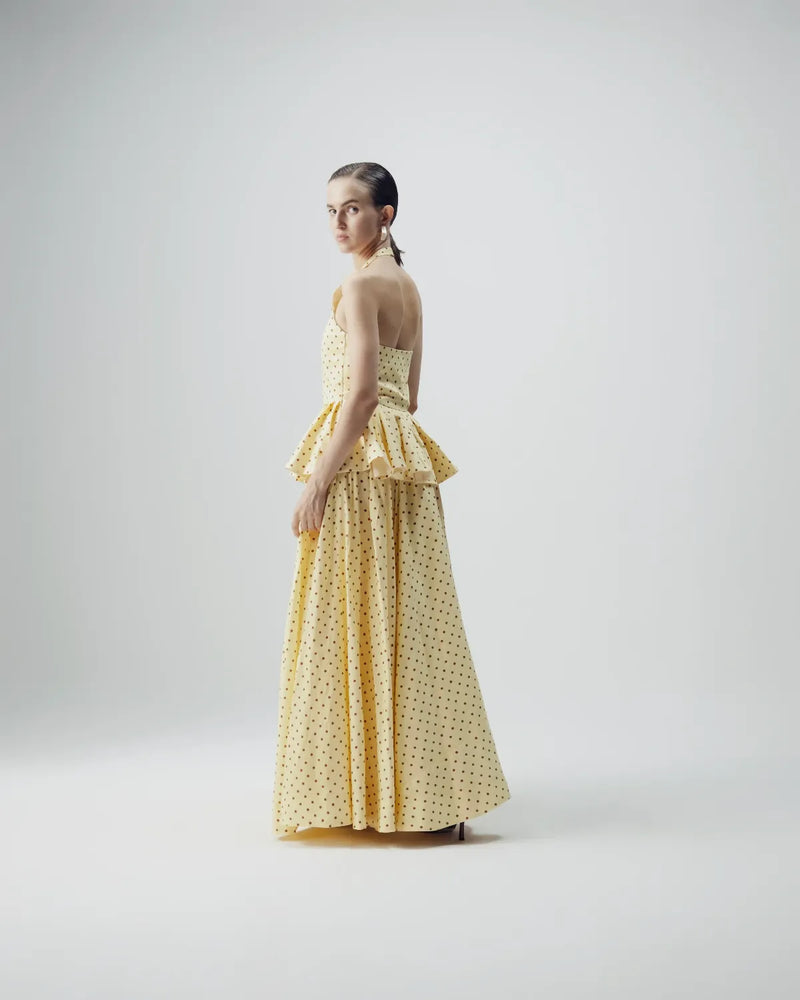 Butter Top And Skirt Set satin by YAM in yellow color for women Worldwide