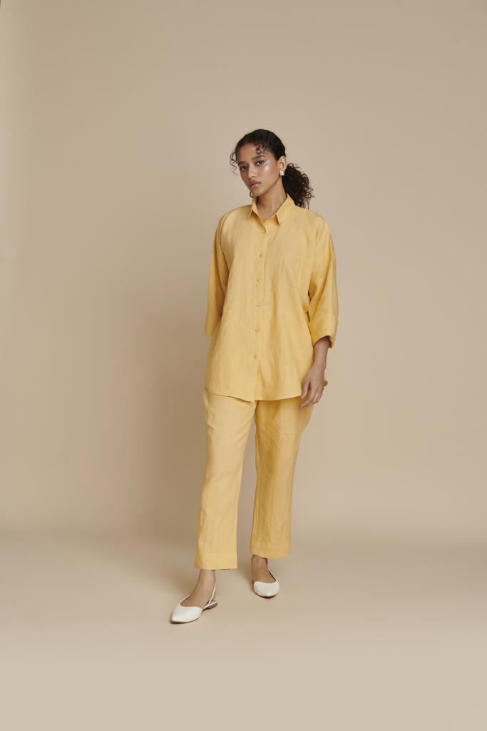 Butterscotch Linen Oversized Flared Shirt Set