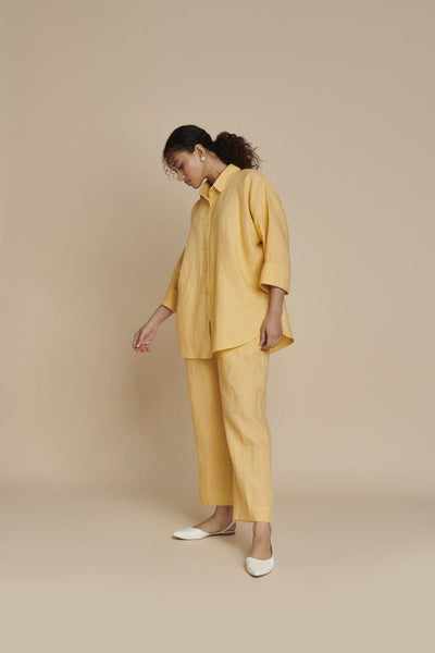 Butterscotch Linen Oversized Flared Shirt Set