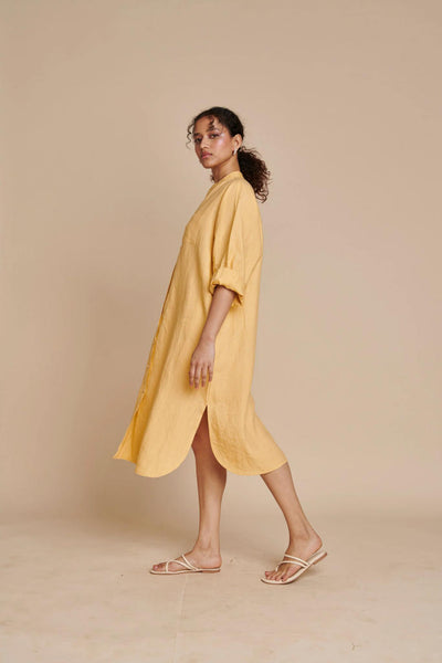 Butterscotch Linen Shirt Dress