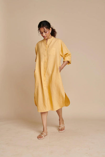 Butterscotch Linen Shirt Dress