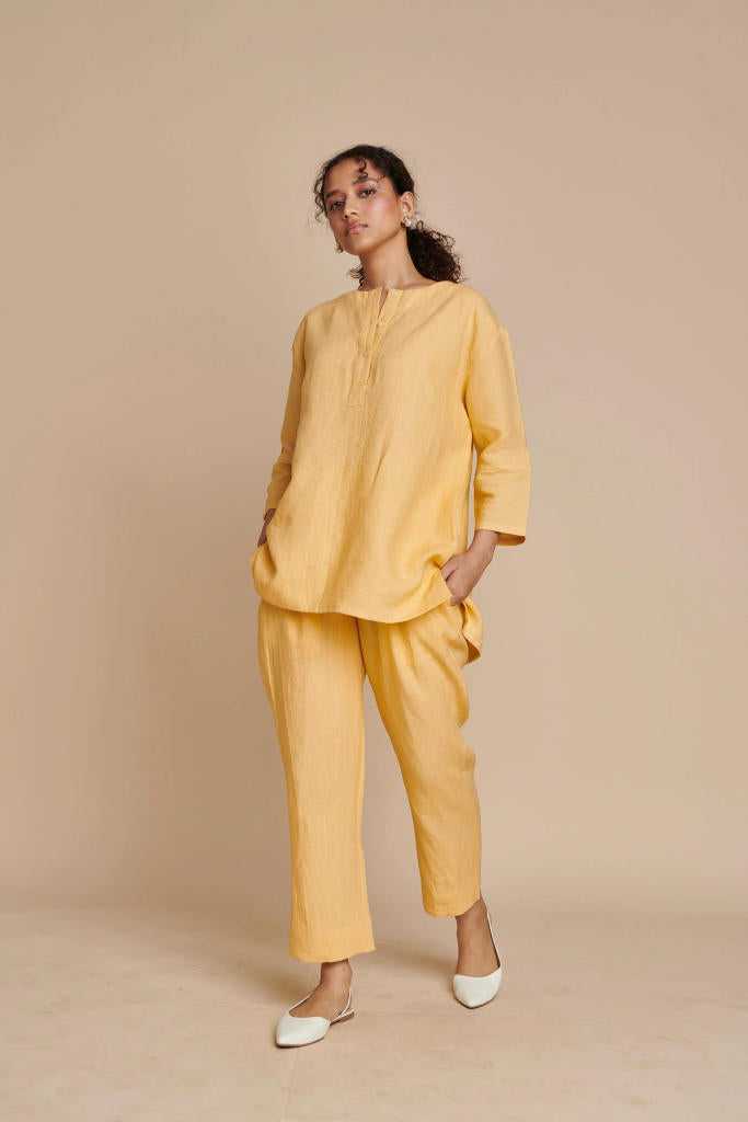 Butterscotch Linen Short Kurta Set