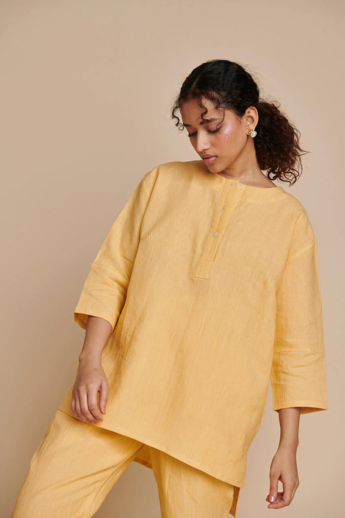 Butterscotch Linen Short Kurta Set