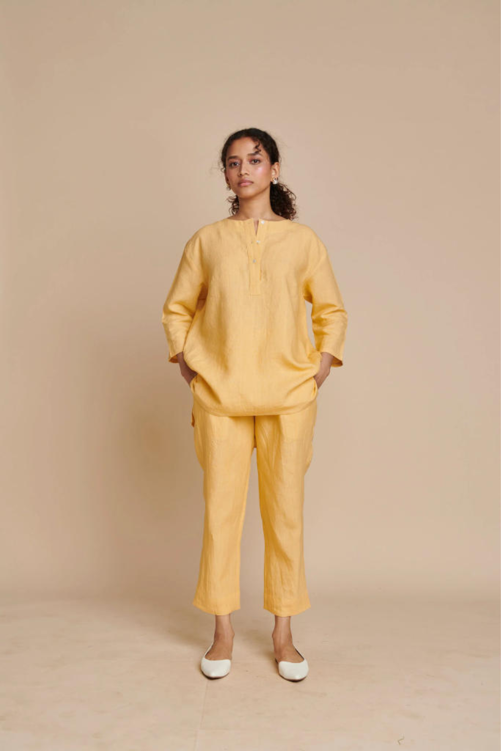 Butterscotch Linen Short Kurta