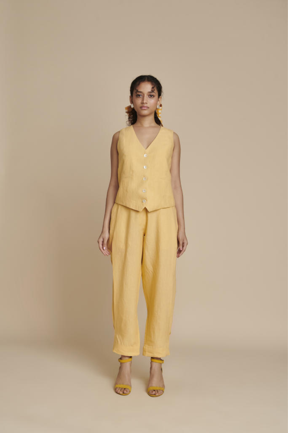 Butterscotch Linen Waist Coat Set