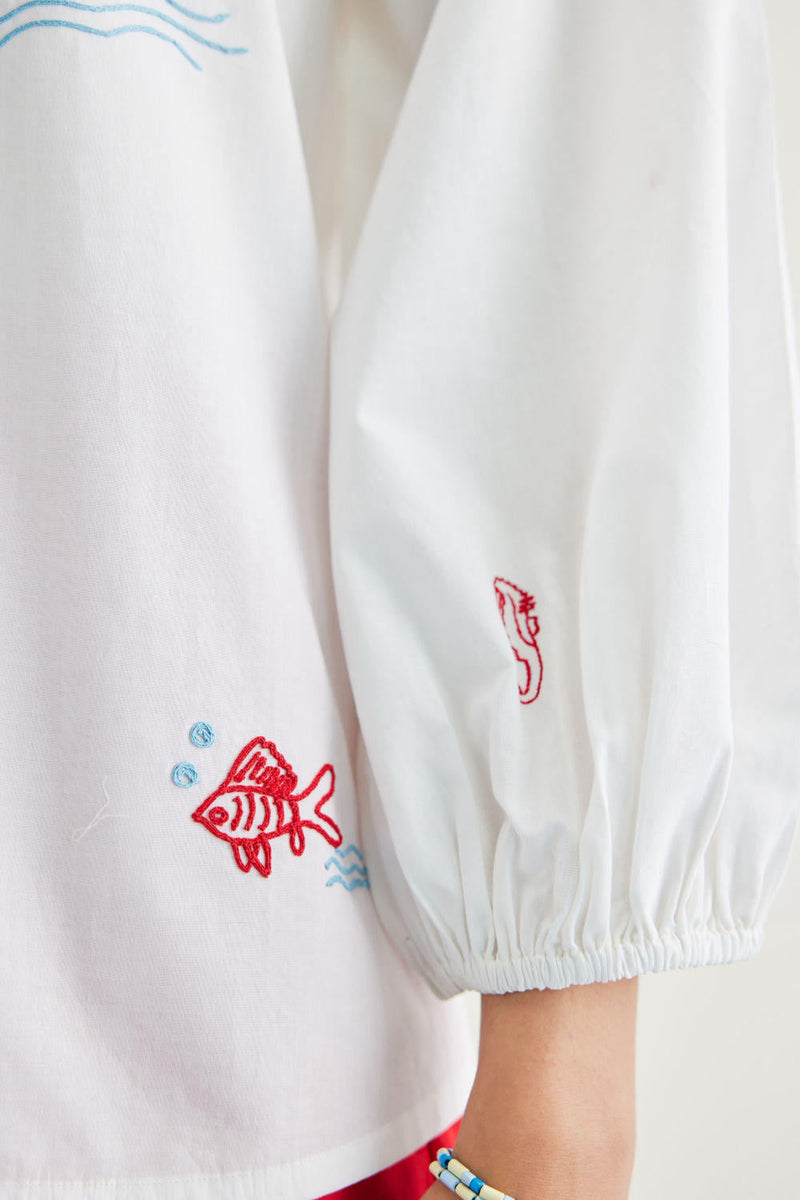 By The Sea Organic Cotton Classic Shirt poplin by SUI in white color for women Worldwide