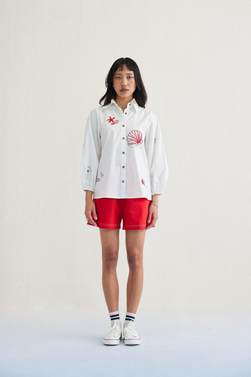By The Sea Organic Cotton Classic Shirt poplin by SUI in white color for women Worldwide