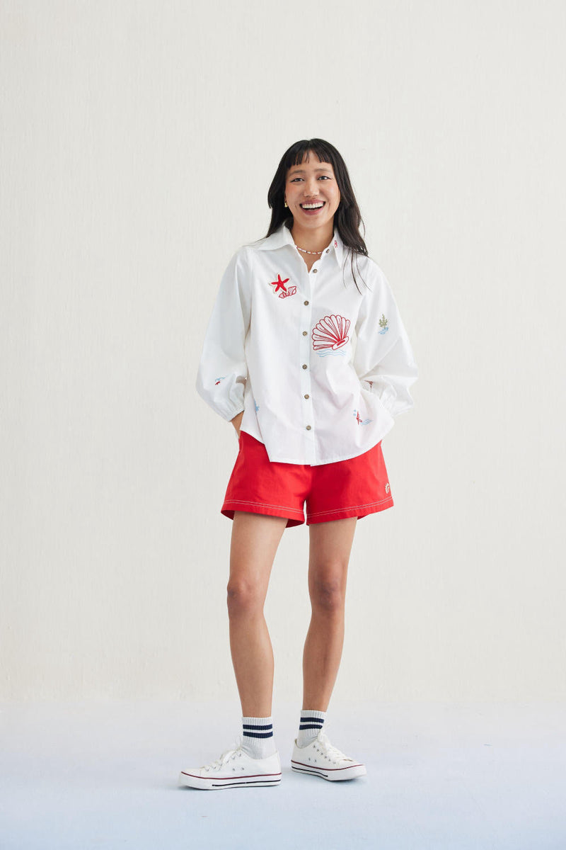 By The Sea Organic Cotton Classic Shirt poplin by SUI in white color for women Worldwide