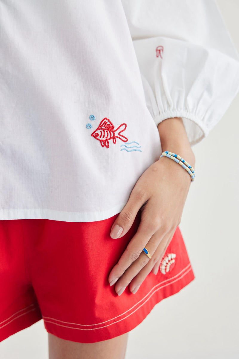 By The Sea Organic Cotton Classic Shirt poplin by SUI in white color for women Worldwide