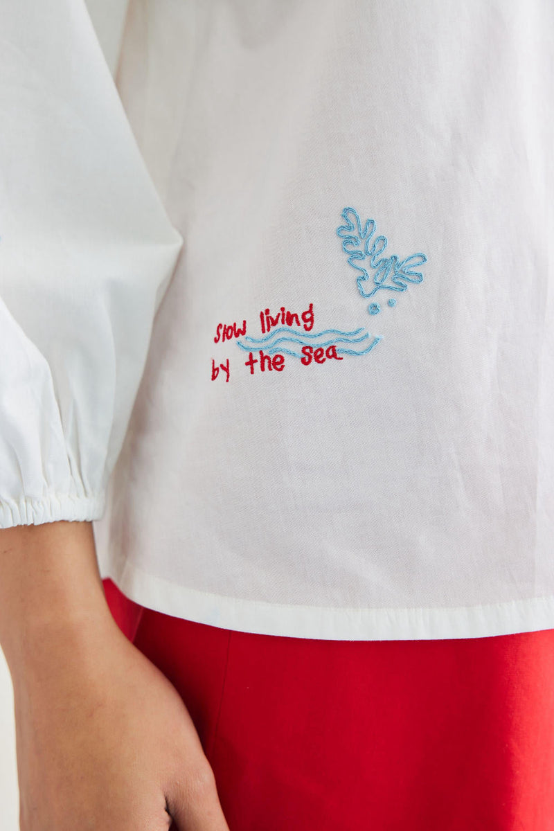 By The Sea Organic Cotton Classic Shirt poplin by SUI in white color for women Worldwide
