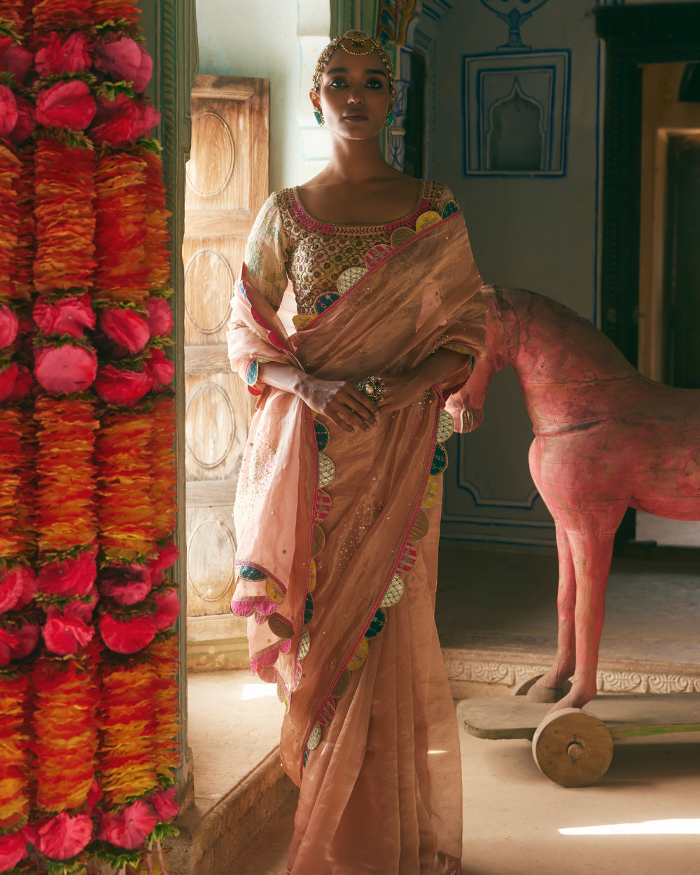 Khel Nude Pink Pearl Sprinkle Tissue Saree