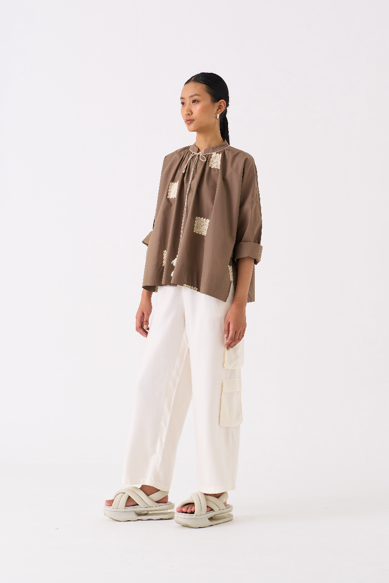 WAVE EMB. TOP-CEDAR poplin by THREE for women Worldwide