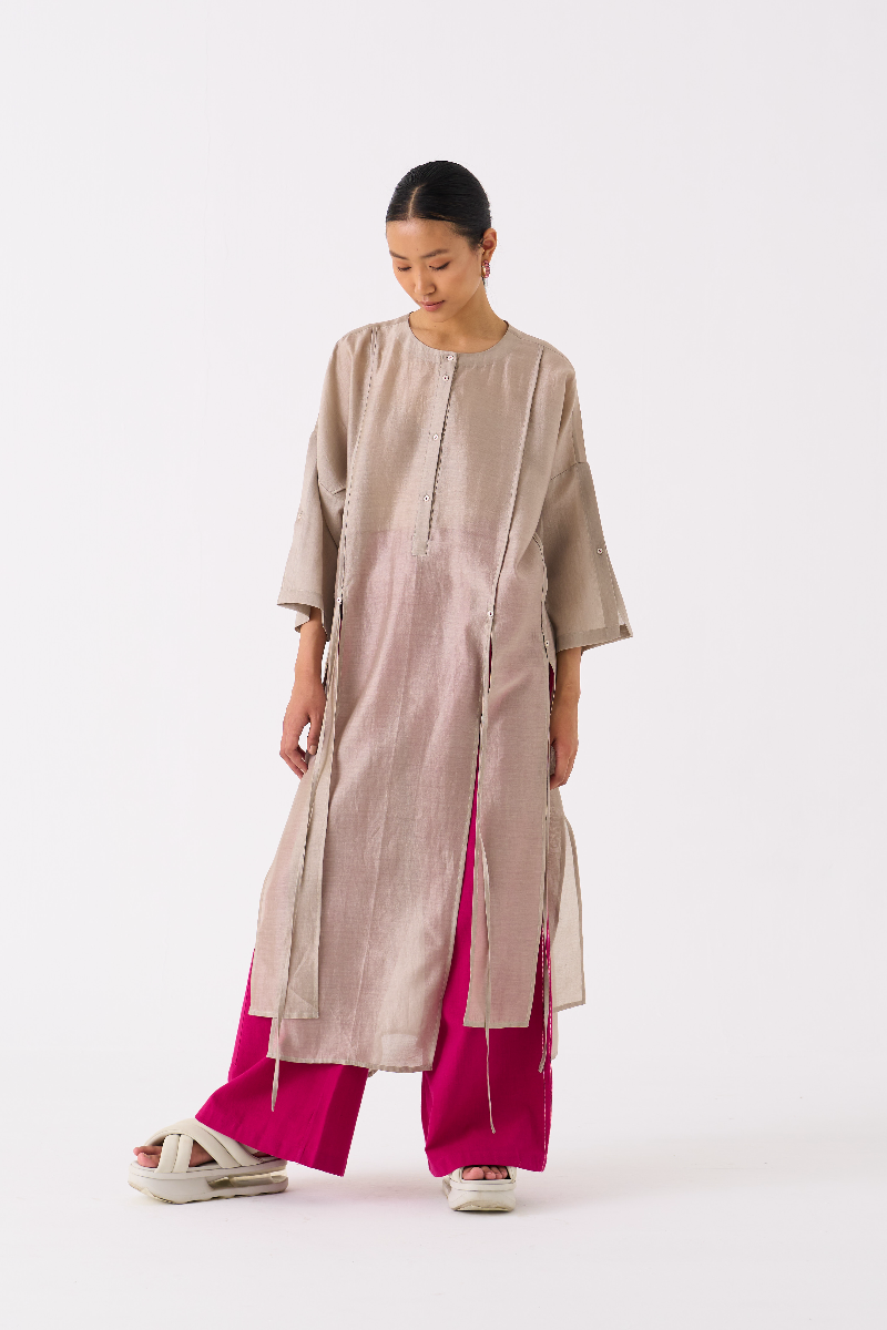 PANELLED TUNIC CO-ORD 
(SET OF 2)-ASH GREY & FUSCHIA