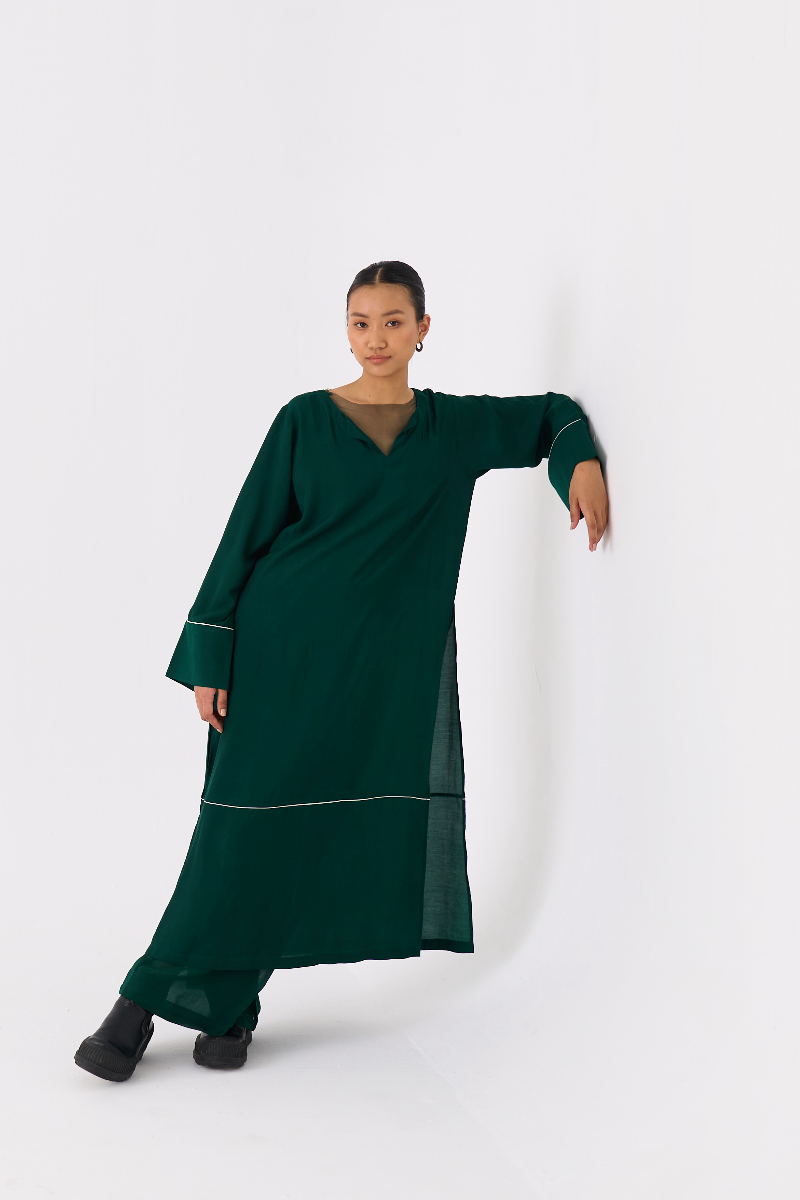 V-NECK KAFTAN CO-ORD 
(SET OF 2)-DARK GREEN